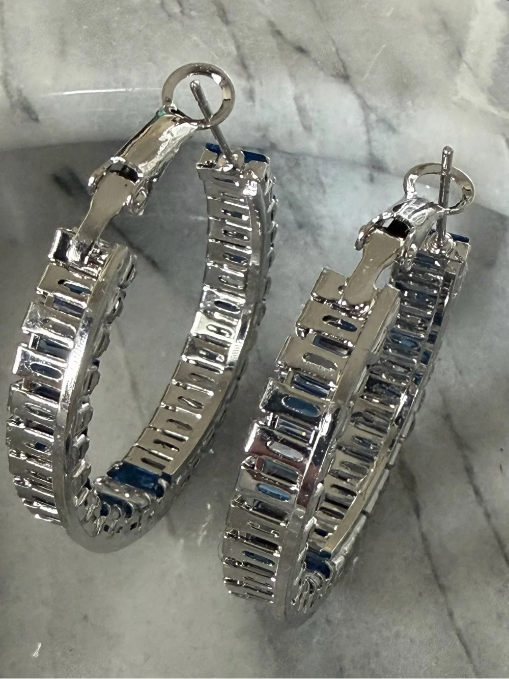 Blue and Clear Crystal Hoop Earrings - Picture 4 of 6